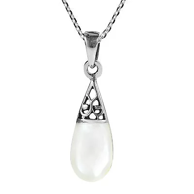 Filigree Swirl Teardrop Mother Of Pearl Inlay Sterling Silver Necklace • $20.79