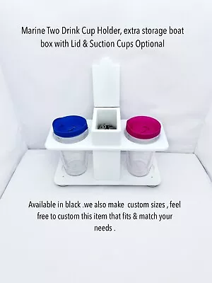 Marine Two Cup Drink Holder Storage Box Boat With Lid/Suction Cups Removable • $65.99