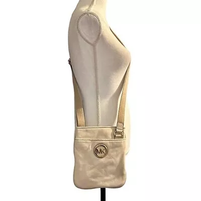 Michael Kors Fulton Small Leather Crossbody Bag Vanilla Color Adjustable • $28.95