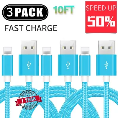 3 - 10FT Heavy Duty Fast Charging Cable Cord Charger For IPhone 14 13 12 11 Max • $7.99