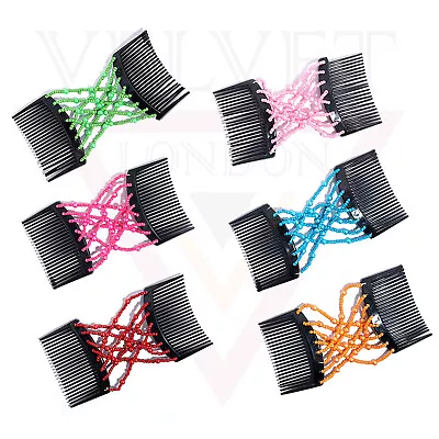 Hair Double Clips Beads Hair Combs Slides Magic Hair Combs Stretchy Elastic Clip • £4.25