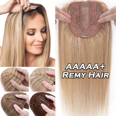 AAAAA+ Clip In Hairpiece Real Remy Human Hair Topper Toupee/Silk Base Middle UK • £82.39