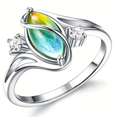 Exquisite Silver Mood Ring Color Changing Oval Solitaire Women's Size 8 Gift NEW • $9.50