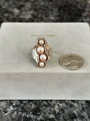 Designer HG Hagit Gorali Israel Sterling Silver & Pearl Modernist Ring Size 9 • $65