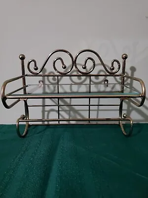 Vintage Home Interiors Gold Metal/Glass Wall Shelf W/rail Regency 1227-DE • $19.99