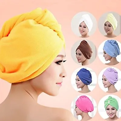 2x Pack Long Hair Wrap Head Towel Turbie Turban Twist Drying Cap Hat Loop Button • £4.99