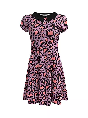 Gorgeous 50's 60's Pink Purple Leopard Skin Animal Print Collar Rockabilly Dress • £29.99