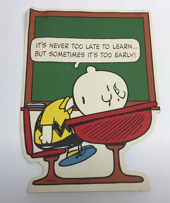 VTG SMALL 1950 PEANUTS CHARLIE BROWN POSTER SCHULZ It’s Never Too Late To Learn • $72