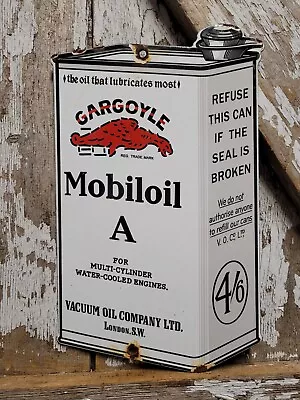 Vintage Mobil Porcelain Sign Mobiloil A Advertising Can Gargoyle Motor Oil Lube • $189.95