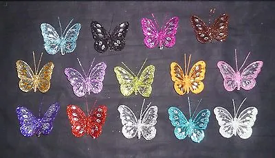 8cm Glitter Jewel Nylon Mesh Butterfly - Butterflies - Choose From 13 Colours • £2.59