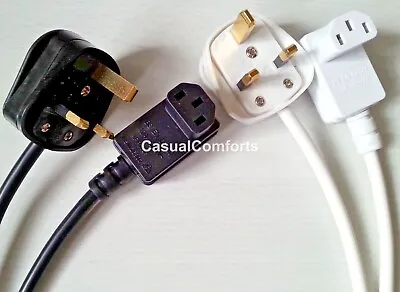 £5.99 • Buy Uk Mains Plug To 90° Right Angle Iec C13 Socket Cable, Led Plasma Tv Kettle Lead