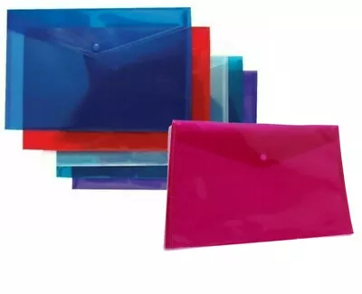 A5 Plastic Stud Wallet Pack Of 5 Colourful Stud Wallets Plastic Folder Documents • £3.99