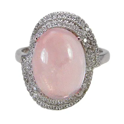 925 Sterling Silver Designer 10x14 Mm Rose Quartz Cubic Zironia Micro Pave Ring • $25.50