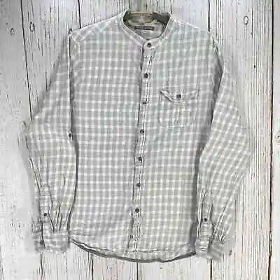 Michael Bastian Men Gray White Plaid Button Down Shirt Size Medium M 100% Cotton • $7.75