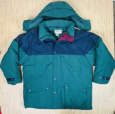 Eddie Bauer Goose Down Vintage Quilted Puffer Jacket Parka W/ Hood Green Mens XL • $59.99