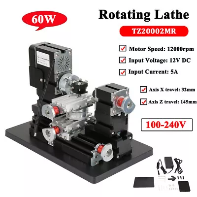 60W 12000RPM Mini Rotating Lathe Motor X/Z Axis Rotating Lathe Machine DC 12V 5A • $595.90