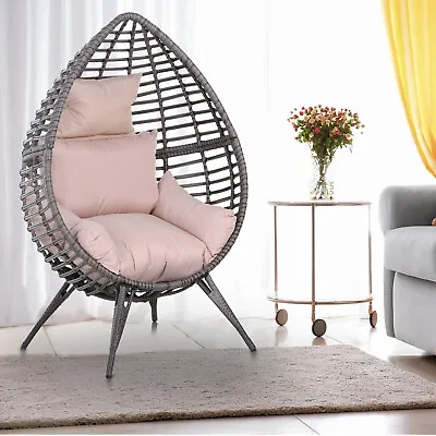 Balcony Rattan Sofa Garden Wicker Furniture Outdoor Indoor Egg Chair Lazy Seat • £269.90