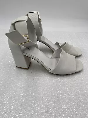 Via Spiga Size 9.5 M Creamy White Soft Leather Block Heels Ankle Strap Sandals • $28