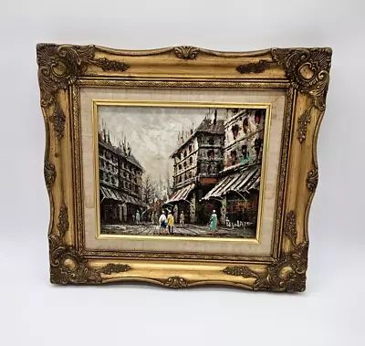 Mid Century Original Bernard Paris Street Scene Oil On Canvas Painting 15  X 13  • $115