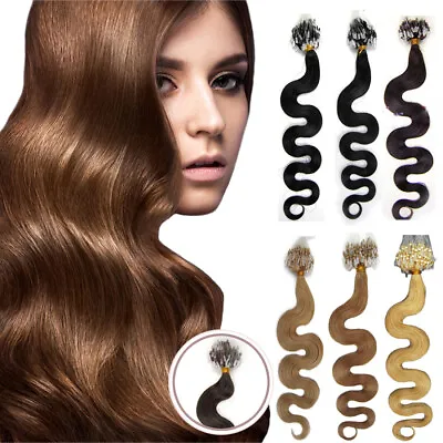 Micro Link Human Hair Micro Ring Beads Loop Remy Hair Extensions Body Wave  20in • $36
