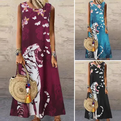 $29.73 • Buy ZANZEA Womens Sleeveless Floral Bohemian Party Hippie Cocktail Vest Maxi Dress