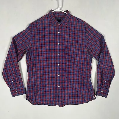 J Crew Mens Plaid Long Sleeve Button Up Shirt Size Large Purple Blue Cotton L/S • $17.42