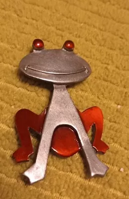 Frog Pin/Brooch Pewter Red Eyes And Back Legs Vintage Rare • $10