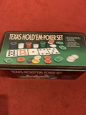 200 Poker Game Texas Hold'em Set Gaming Mat Chips 2 Decks Playing Card With Box • £14.95