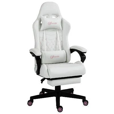 Vinsetto Racing Gaming Chair Faux Leather Gamer Recliner Home Office White • £135.99