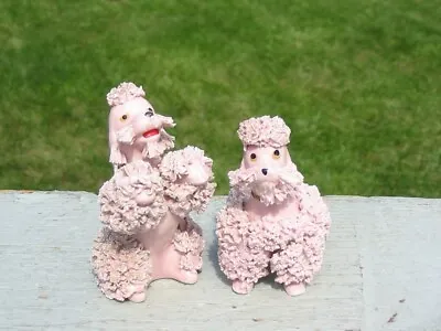 Vtg 2 Porcelain Spaghetti Fur Lace Porcelain Pink Poodle Set 2 Dog Pair Ceramic • $29.95