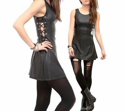 Hot Topic Black Rubberized Laced Up Bondage Mini Tank Dress Visual Kei Punk Goth • $115.70