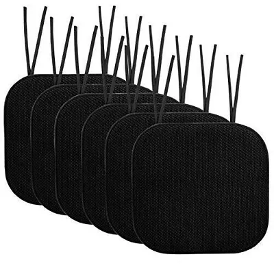 Sweet Home Collection Memory Foam Chair Pads W/ Ties Black 6 PACK • $45.28