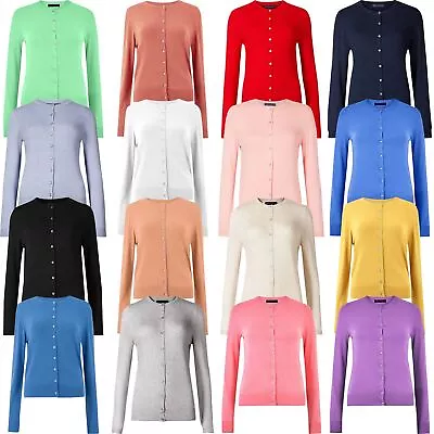 Women Ladies M&S Viscose Crew Neck Button Cardigan Jumper Long Sleeve Tops • £9.99