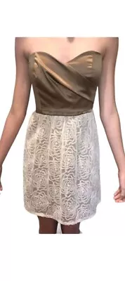 $198 Judith March ANTHROPOLOGIE Brown And Tan Floral Lace Design Prom Dress Sz S • $95