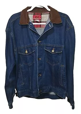 Vintage 90's Marlboro Country Store Leather Collar Denim Trucker Jacket - Large • $22.99