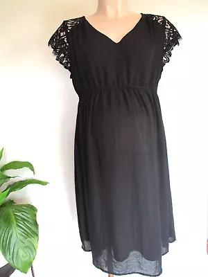 £10 • Buy H&m Mama Maternity Smart Black Lace Trim Party Occasion Dress Size L 16-18