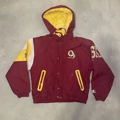 Vintage Redskins Jacket Mens Medium Starter NFL Football Parka 80s Zip Hood • $29.91