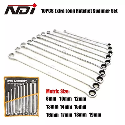 $89.99 • Buy 10PCS Extra Long Double Ring Cr-V Ratchet Spanner Set 72 Tooth Wrench Hand 0335