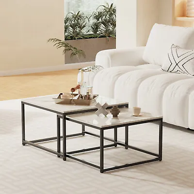 Nest Of Table Durable Sturdy White Marble Coffee Side End Table Square Furniture • £109.95