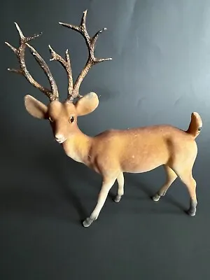 Vintage Flocked Brown Buck Large Antlers 8 1/2 Inches Tall • $16