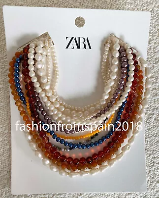 Zara New Woman Multi-stand Faux Pearl And Coloured Stone Necklace 1856/066 • $59.99