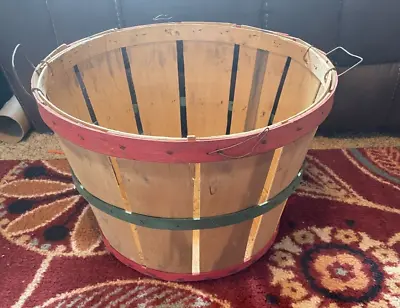 Vintage Prim Wooden Apple Orchard Bushel Baskets Green & Red W/Handles 18  X 12  • $28