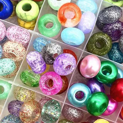 Large Big Hole X15 Acrylic European Donut Beads For Jewellery Making 14x9mm • £3.95