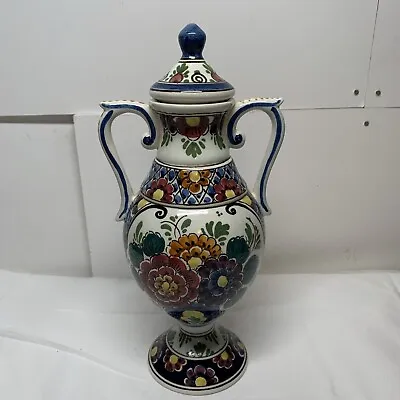 Delft Polychrome Urn With Lid And Handles Vase Perfect! 8.25” Very Nice….special • $39.99