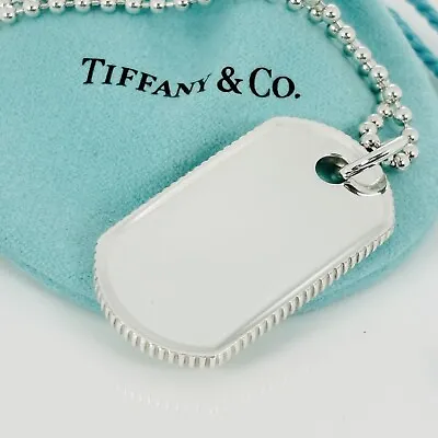 30  Tiffany & Co Mens Coin Edge ID Dog Tag Bead Chain Necklace • $425