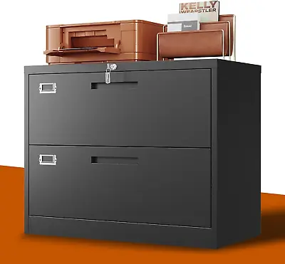 Lateral File Cabinet Metal Filing Cabinet With Lock Office Home Steel For A4 Leg • $158.99