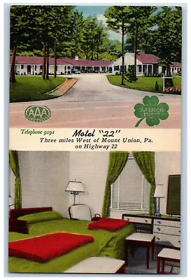 Mount Union Pennsylvania Postcard Motel 22 Three Miles West 1940 Vintage Antique • $9.95