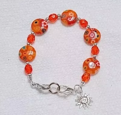 Millefiori Lampwork Orange Round Beads Medical Alert ID Replacement Bracelet 6.5 • $8.50