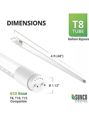 Sunco Lighting T8 LED 4FT Tube Light Bulb Ballast Bypass Fluorescent Replace • $14.99