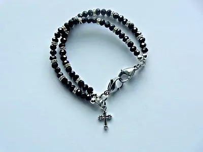 Black Crystals Rhinestones Cross Medical Alert Id Replacement Bracelet 6.5   • $11.99